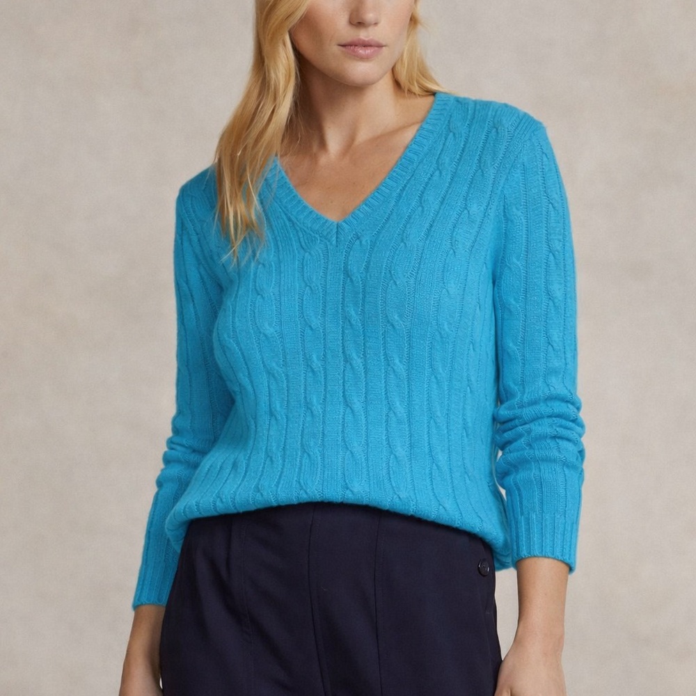 Women's Blue Cable Knit Sweater